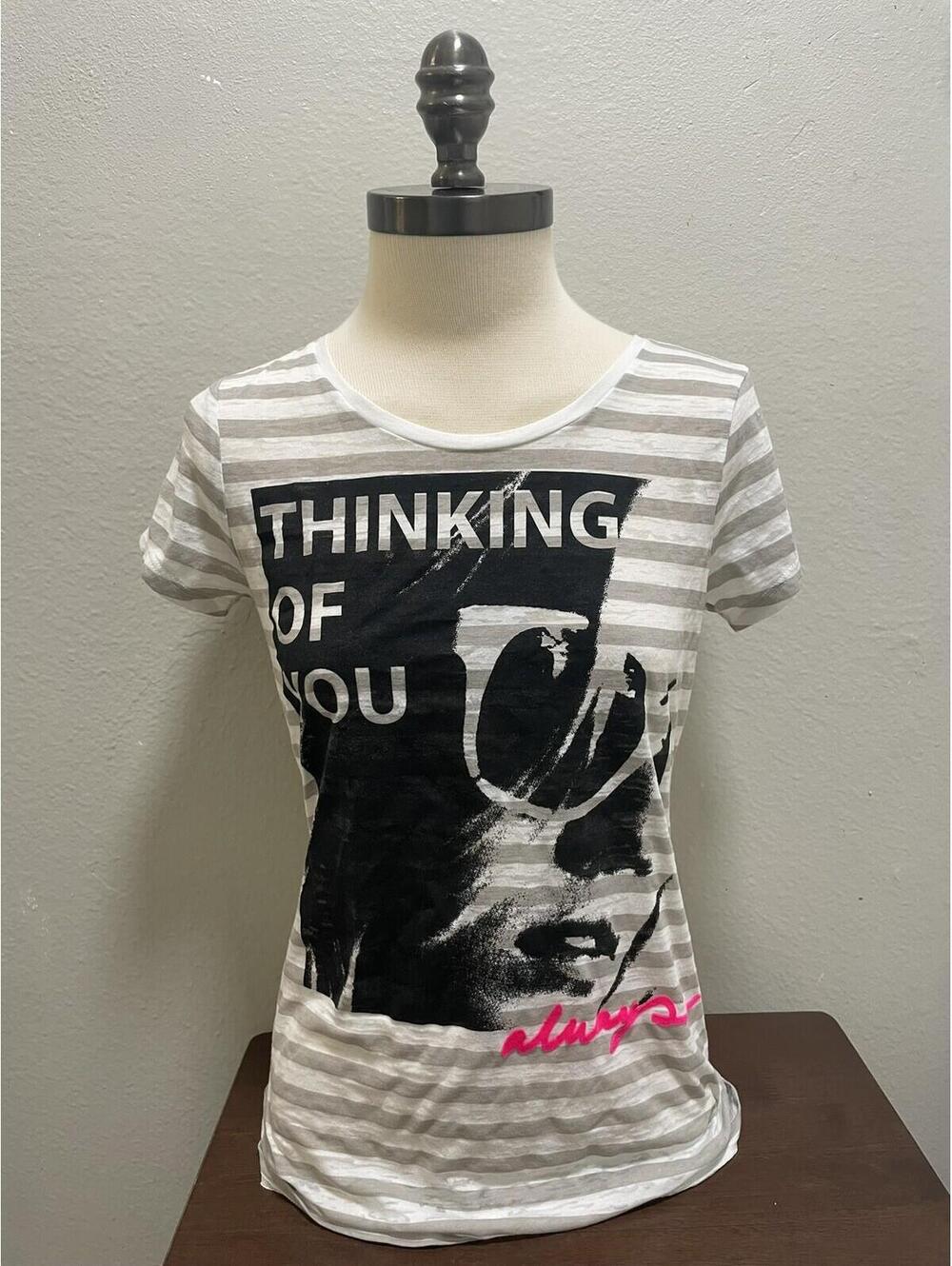 Express Y2K White Striped Top Thinking of You Graphic M